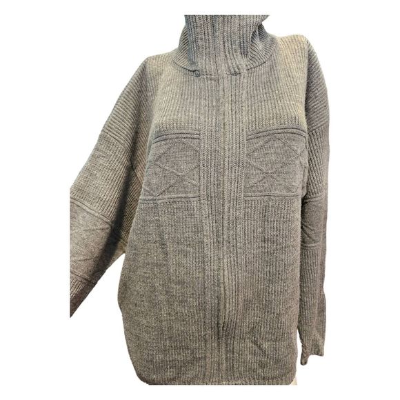 American Priority Gray Textured Zip Turtleneck Cardigan Sweater Size XL - Picture 5 of 9